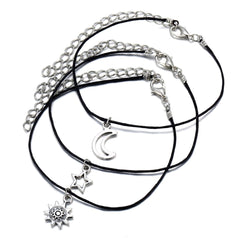 Silver-Plated Moon & Star Charm Anklet Set