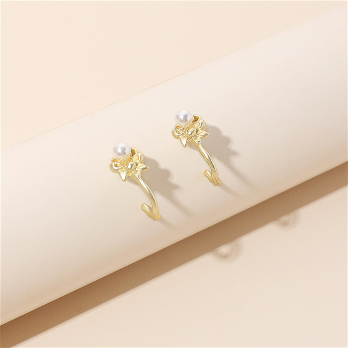 Pearl & 18K Gold-Plated Botany Open Huggie Earrings