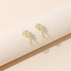 Pearl & 18K Gold-Plated Botany Open Huggie Earrings