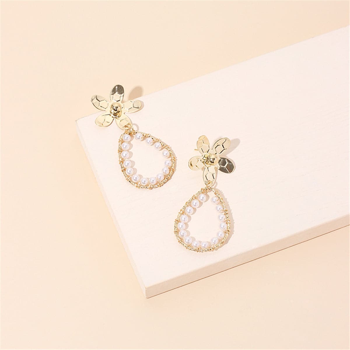 Pearl & 18K Gold-Plated Flower Teardrop Earrings