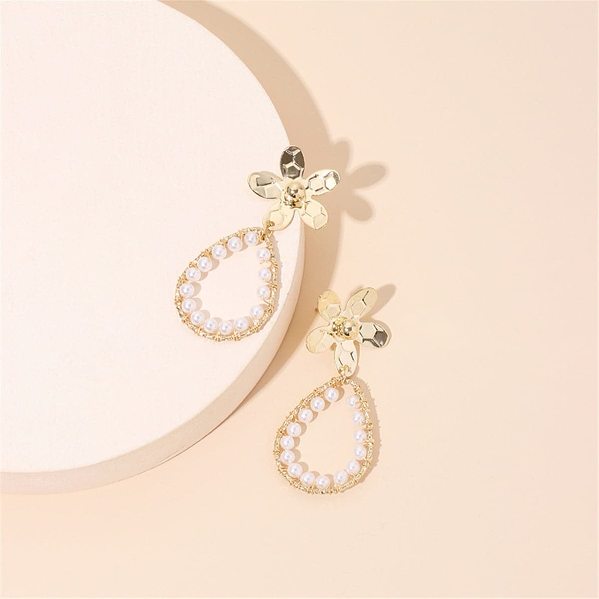 Pearl & 18K Gold-Plated Flower Teardrop Earrings