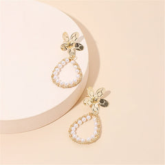 Pearl & 18K Gold-Plated Flower Teardrop Earrings