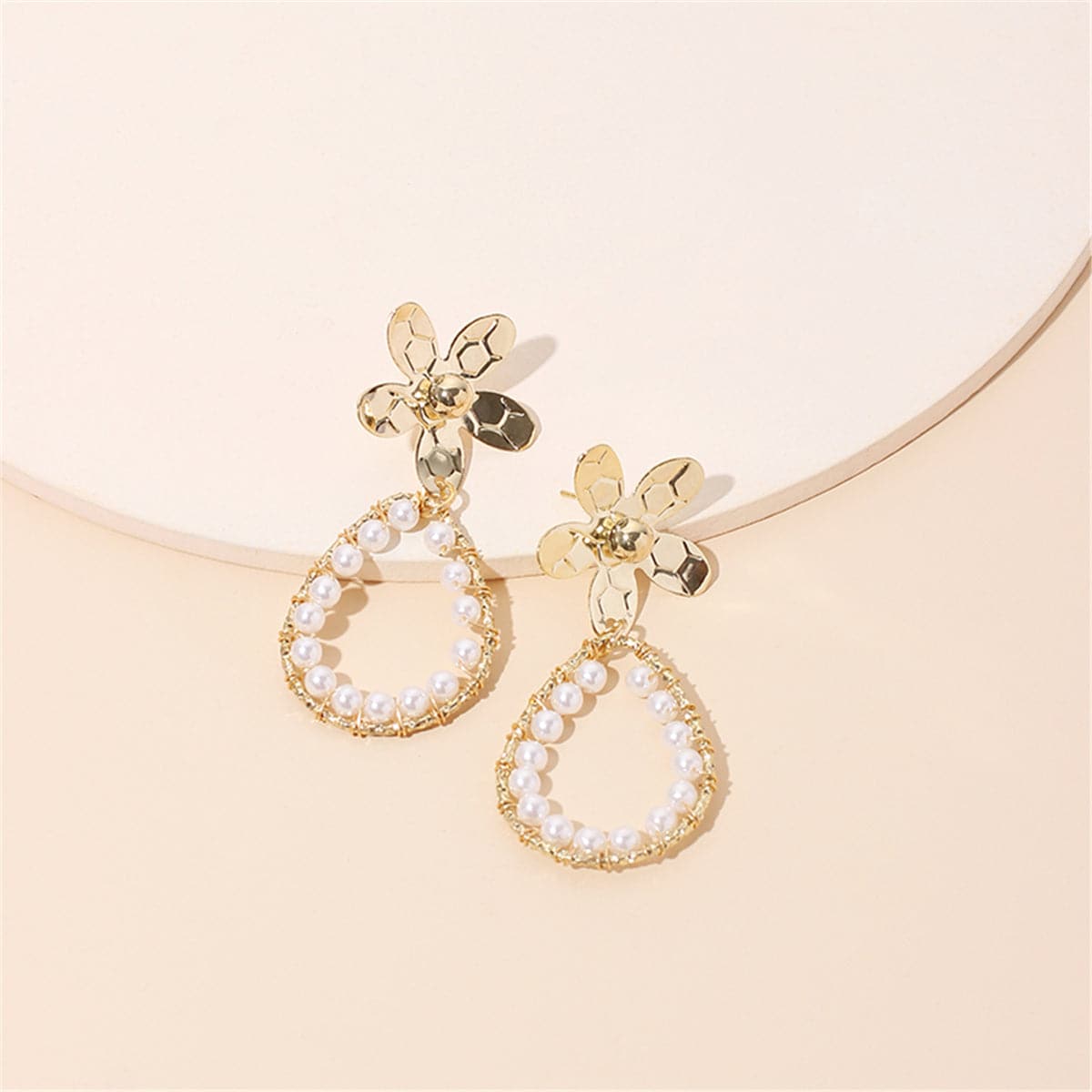 Pearl & 18K Gold-Plated Flower Teardrop Earrings