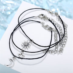 Silver-Plated Moon & Star Charm Anklet Set