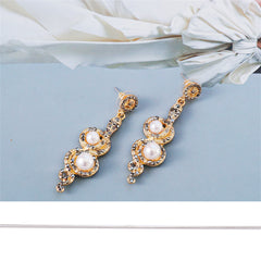 Cubic Zirconia & Pearl 18K Gold-Plated Snake Drop Earrings