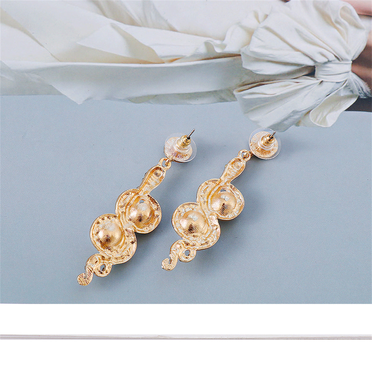 Cubic Zirconia & Pearl 18K Gold-Plated Snake Drop Earrings