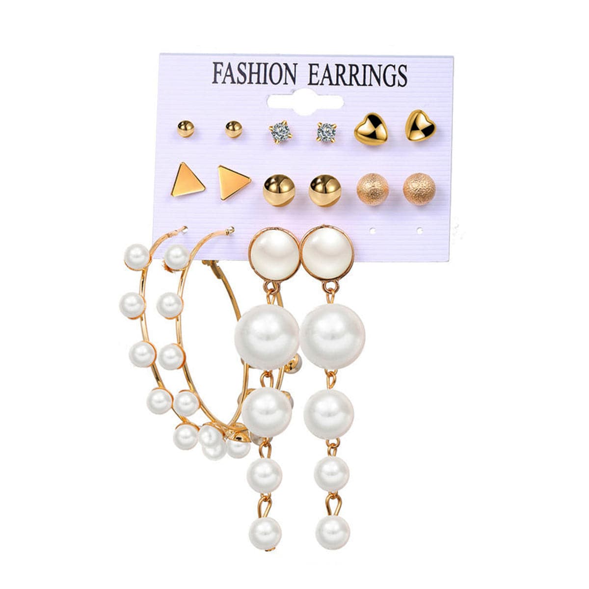 Cubic Zirconia & Pearl 18K Gold-Plated Round Earrings Set