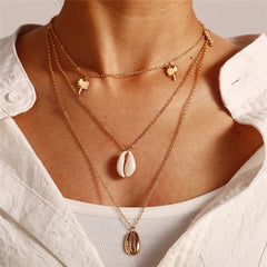 Shell & 18K Gold-Plated Palm Tree Layered Pendant Necklace