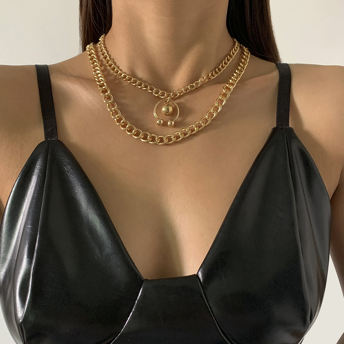 18K Gold-Plated Bead Curb Chain Necklace Set