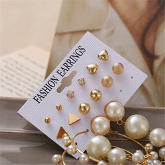 Cubic Zirconia & Pearl 18K Gold-Plated Round Earrings Set