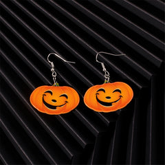 Orange Acrylic & Silver-Plated Pumpkin Drop Earrings