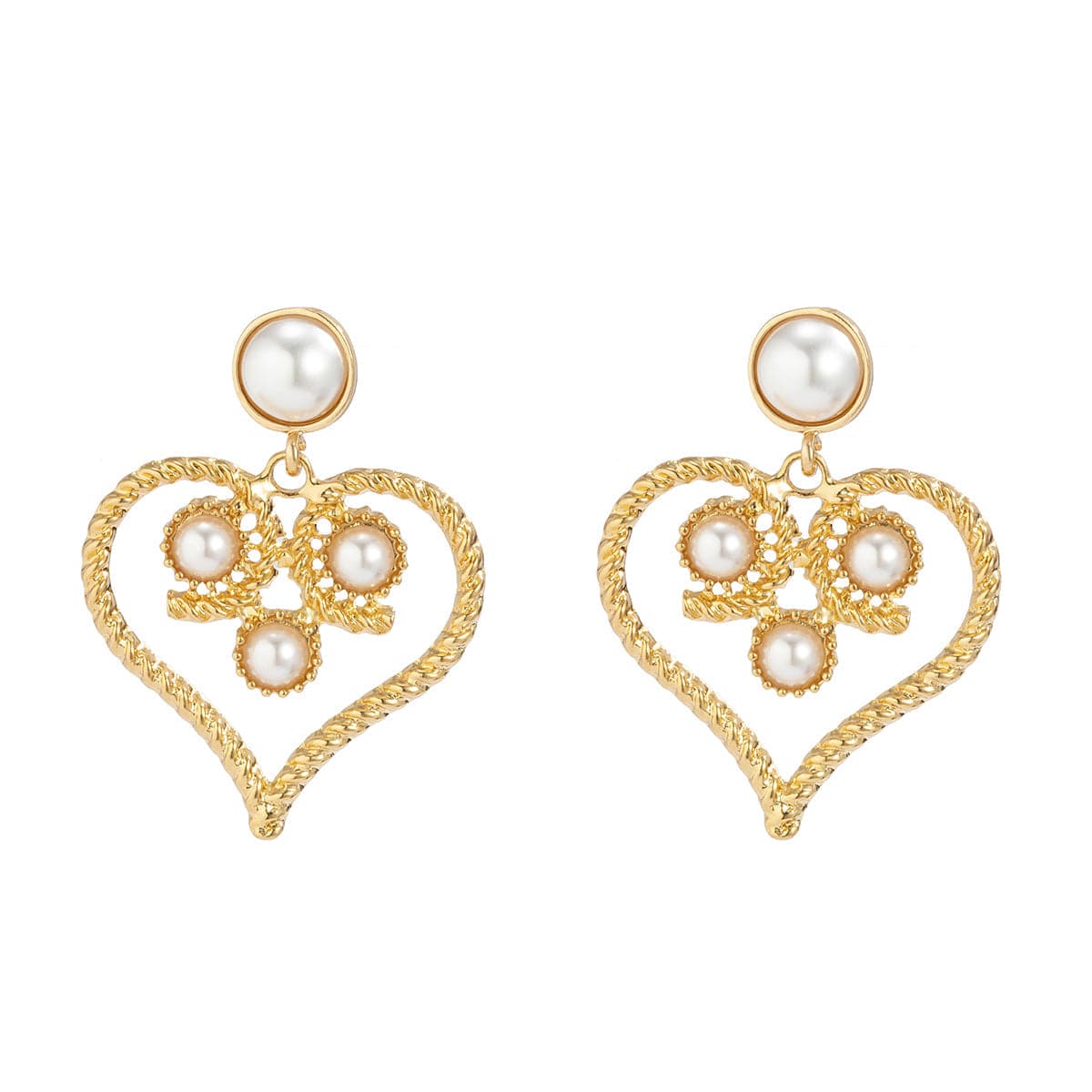 Pearl & 18K Gold-Plated Openwork Twist Heart Drop Earrings