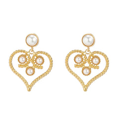 Pearl & 18K Gold-Plated Openwork Twist Heart Drop Earrings