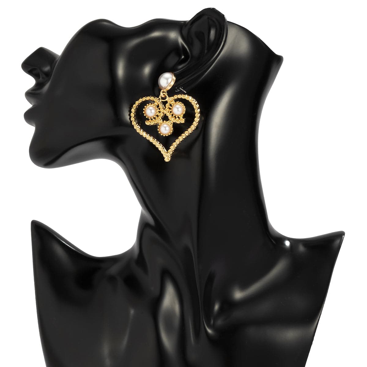 Pearl & 18K Gold-Plated Openwork Twist Heart Drop Earrings