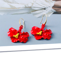 Red Enamel & 18K Gold-Plated Petunia Drop Earrings