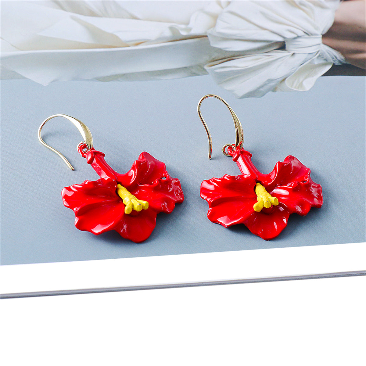 Red Enamel & 18K Gold-Plated Petunia Drop Earrings