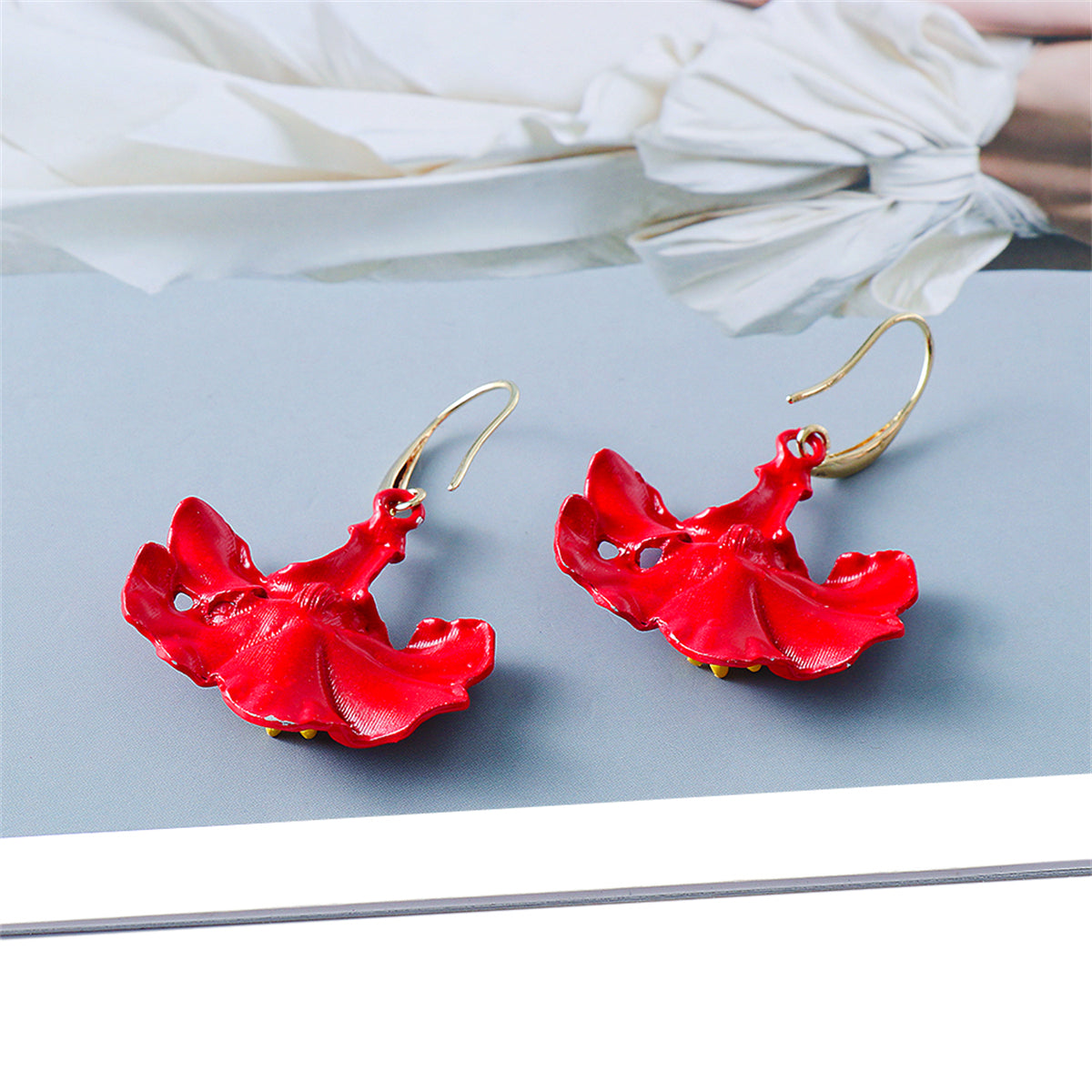 Red Enamel & 18K Gold-Plated Petunia Drop Earrings