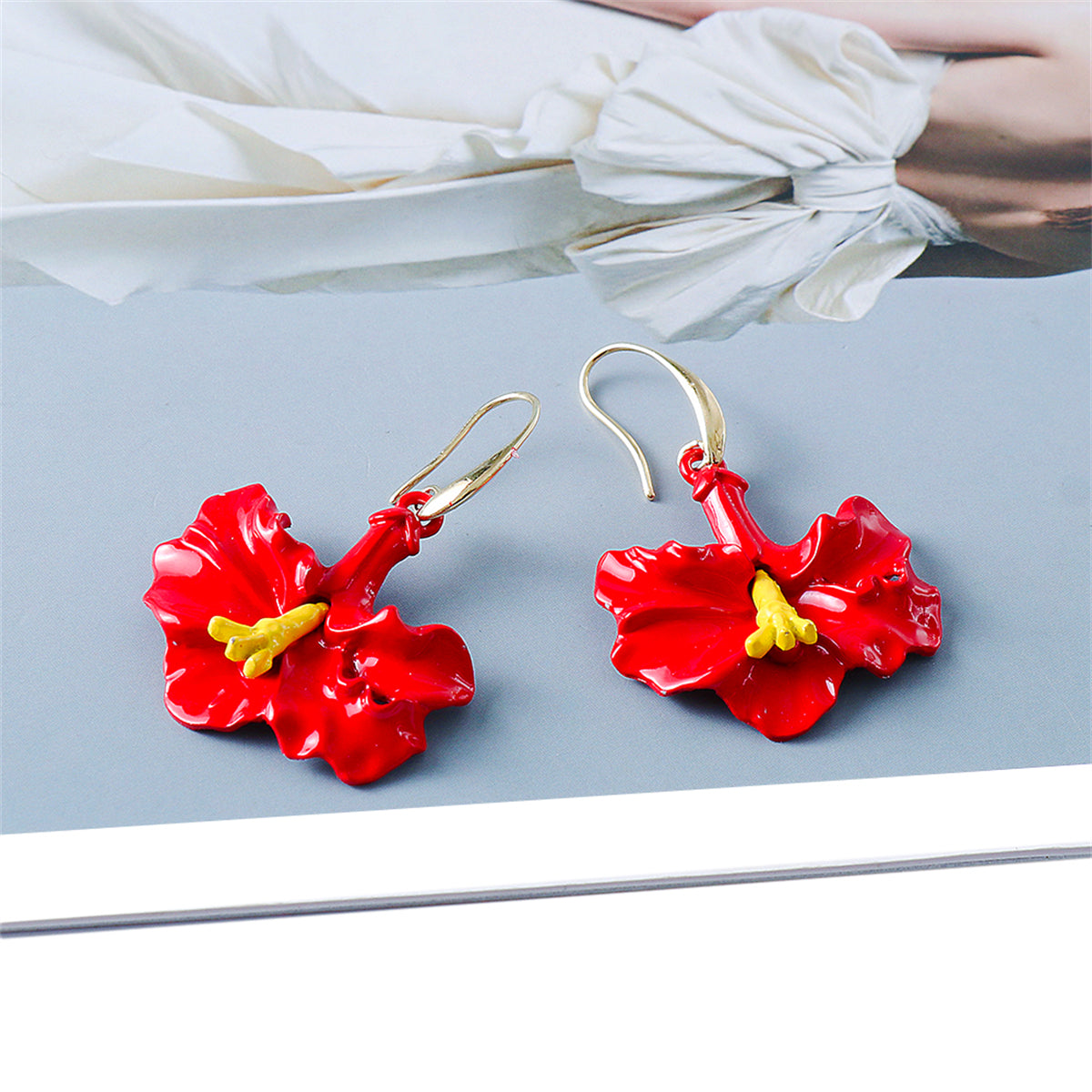 Red Enamel & 18K Gold-Plated Petunia Drop Earrings