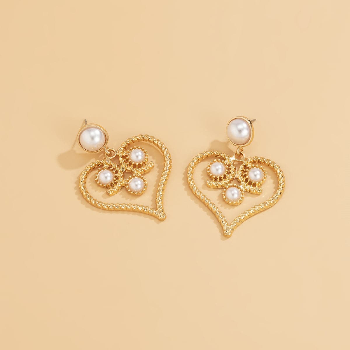 Pearl & 18K Gold-Plated Openwork Twist Heart Drop Earrings