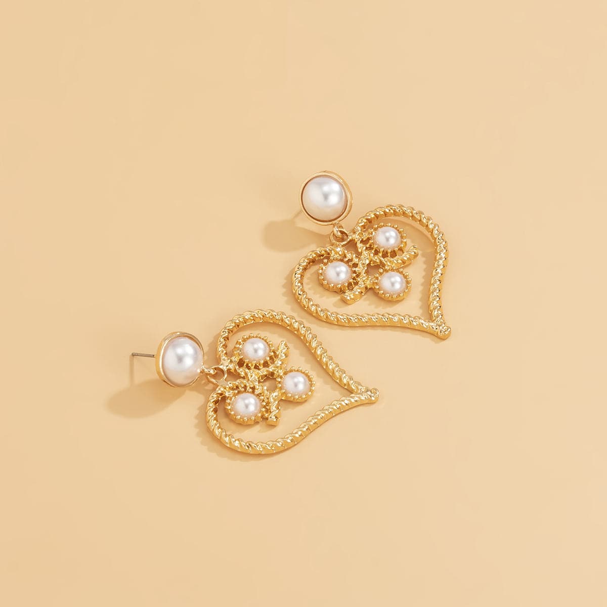 Pearl & 18K Gold-Plated Openwork Twist Heart Drop Earrings