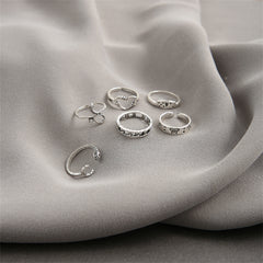 Silver-Plated Openwork Heart Snake Ring Set