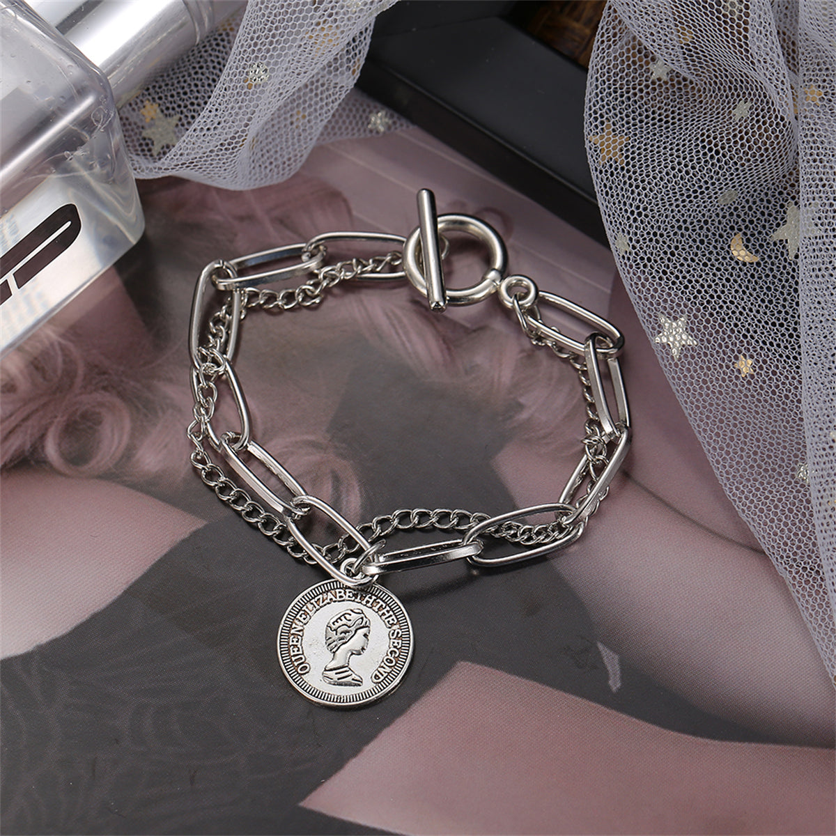 Silver-Plated Coin Layered Bracelet