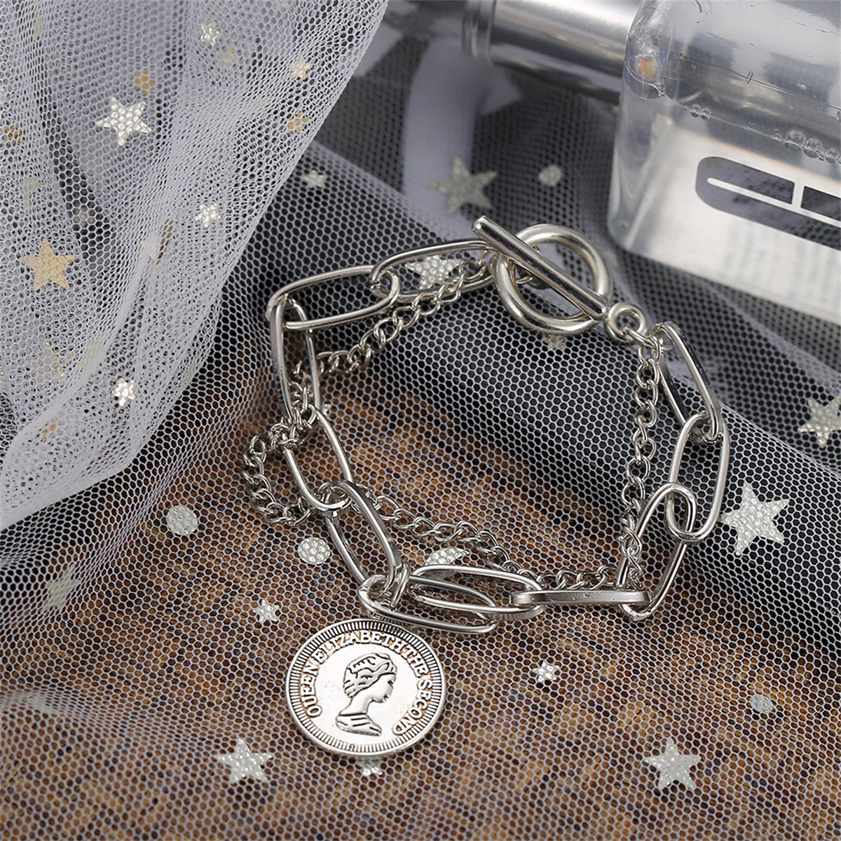 Silver-Plated Coin Layered Bracelet