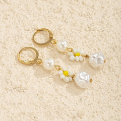 White Howlite & Pearl 18K Gold-Plated Flower Drop Earrings