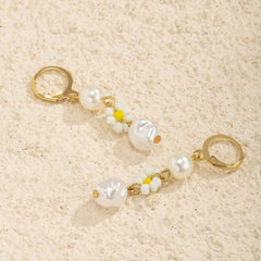 White Howlite & Pearl 18K Gold-Plated Flower Drop Earrings