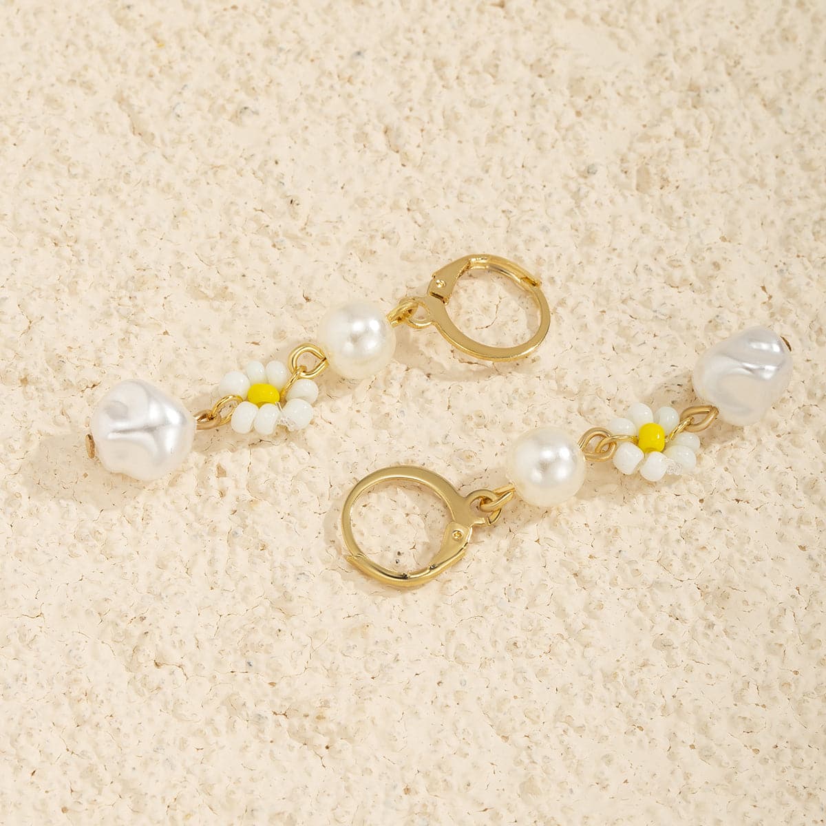 White Howlite & Pearl 18K Gold-Plated Flower Drop Earrings