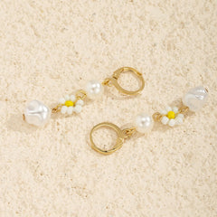 White Howlite & Pearl 18K Gold-Plated Flower Drop Earrings