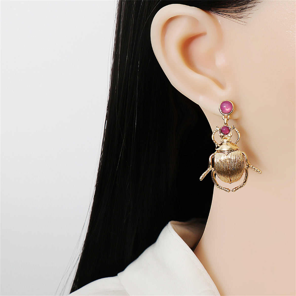 Pink Resin & 18K Gold-Plated Beetle Drop Earrings