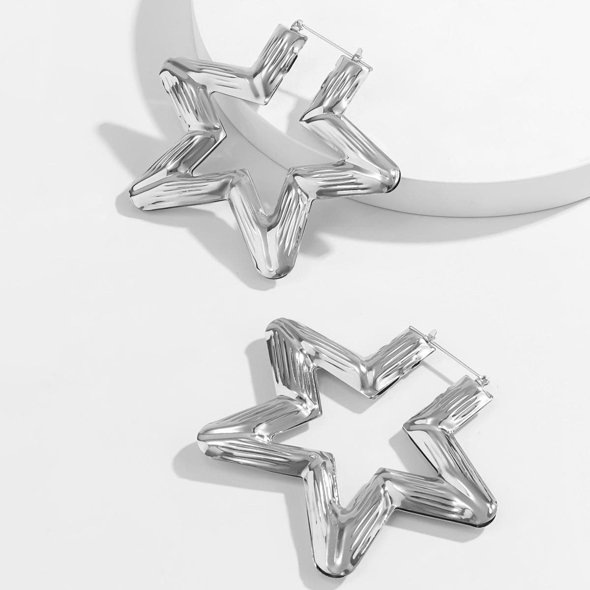 Silver-Plated Star Hoop Earring