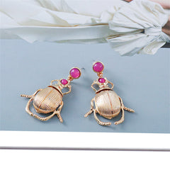 Pink Resin & 18K Gold-Plated Beetle Drop Earrings