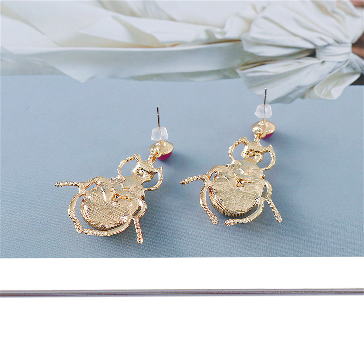 Pink Resin & 18K Gold-Plated Beetle Drop Earrings