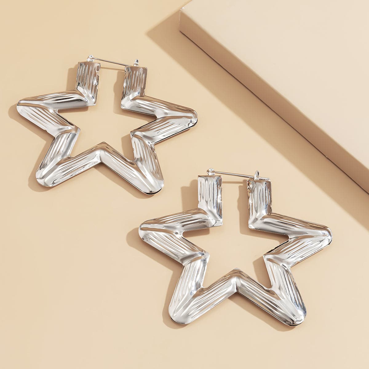 Silver-Plated Star Hoop Earring