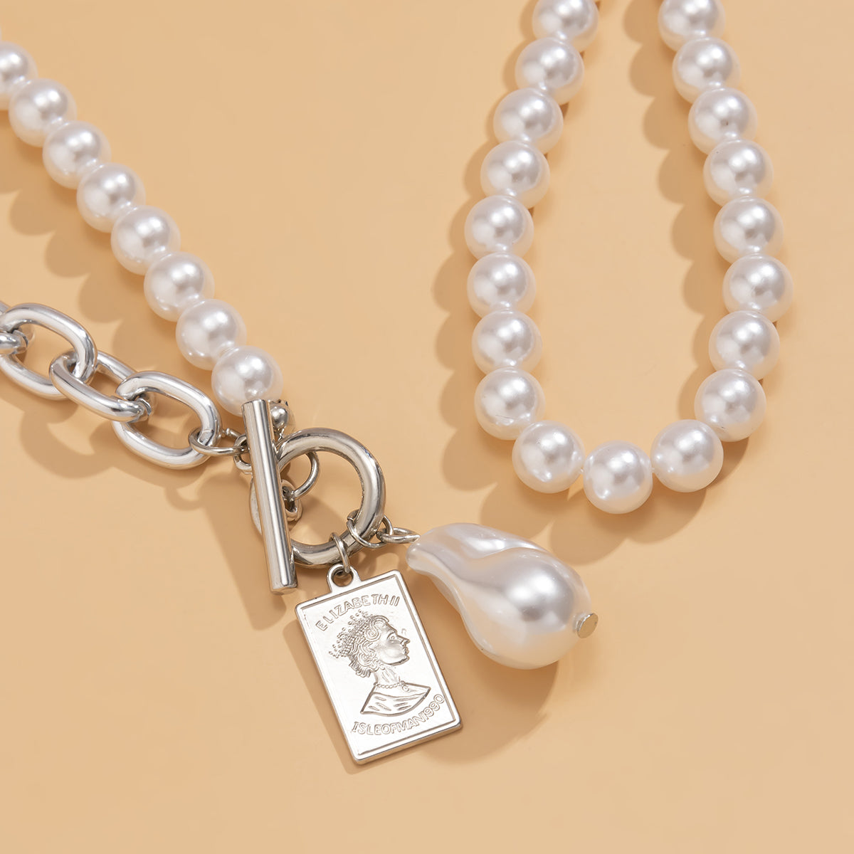 Pearl & Silver-Plated Lock Anklet Set