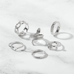 Silver-Plated Rose Snake Ring Set