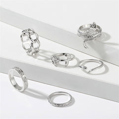 Silver-Plated Rose Snake Ring Set