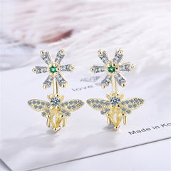 Yellow Crystal & Cubic Zirconia 18K Gold-Plated Flower Bee Drop Earrings