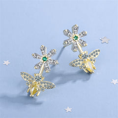 Yellow Crystal & Cubic Zirconia 18K Gold-Plated Flower Bee Drop Earrings