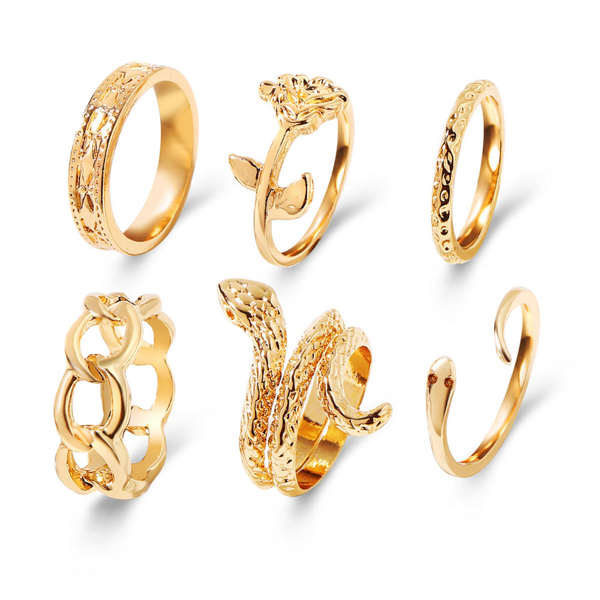 18K Gold-Plated Rose Snake Ring Set