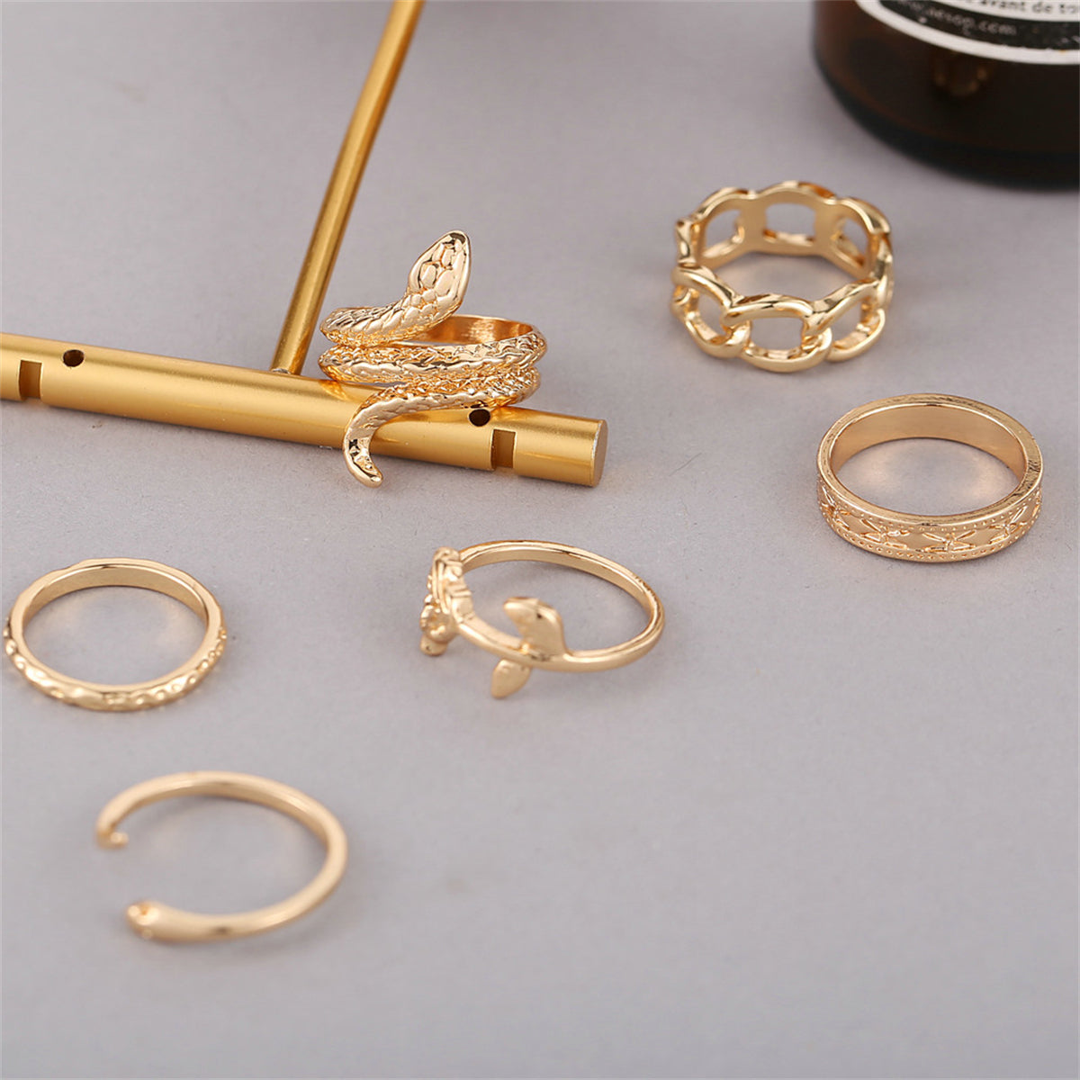 18K Gold-Plated Rose Snake Ring Set