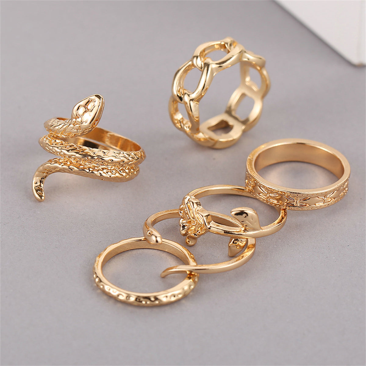 18K Gold-Plated Rose Snake Ring Set