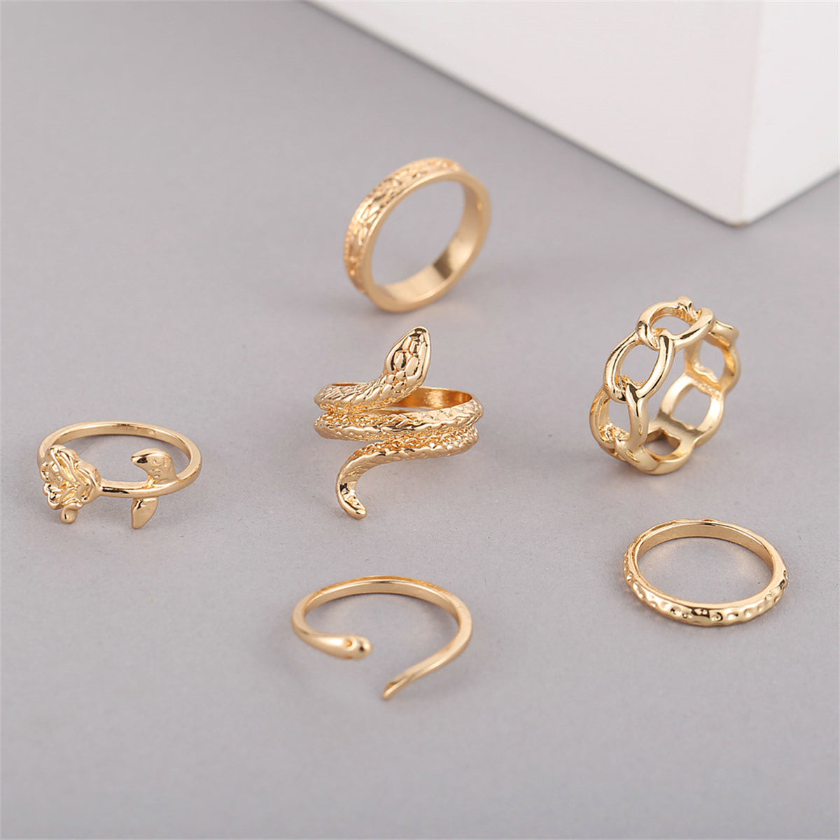 18K Gold-Plated Rose Snake Ring Set