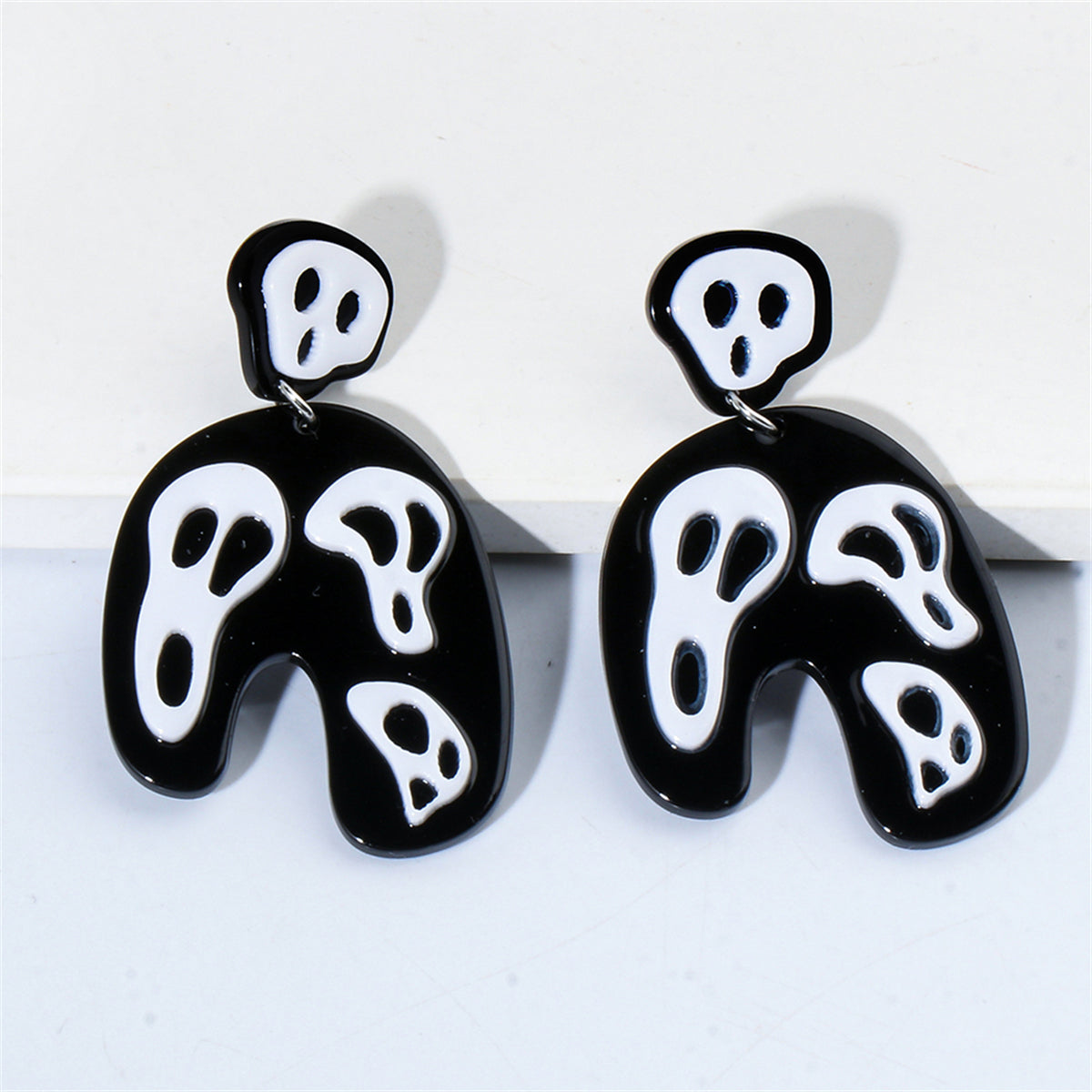 Black Acrylic & Silver-Plated Ghost Drop Earrings