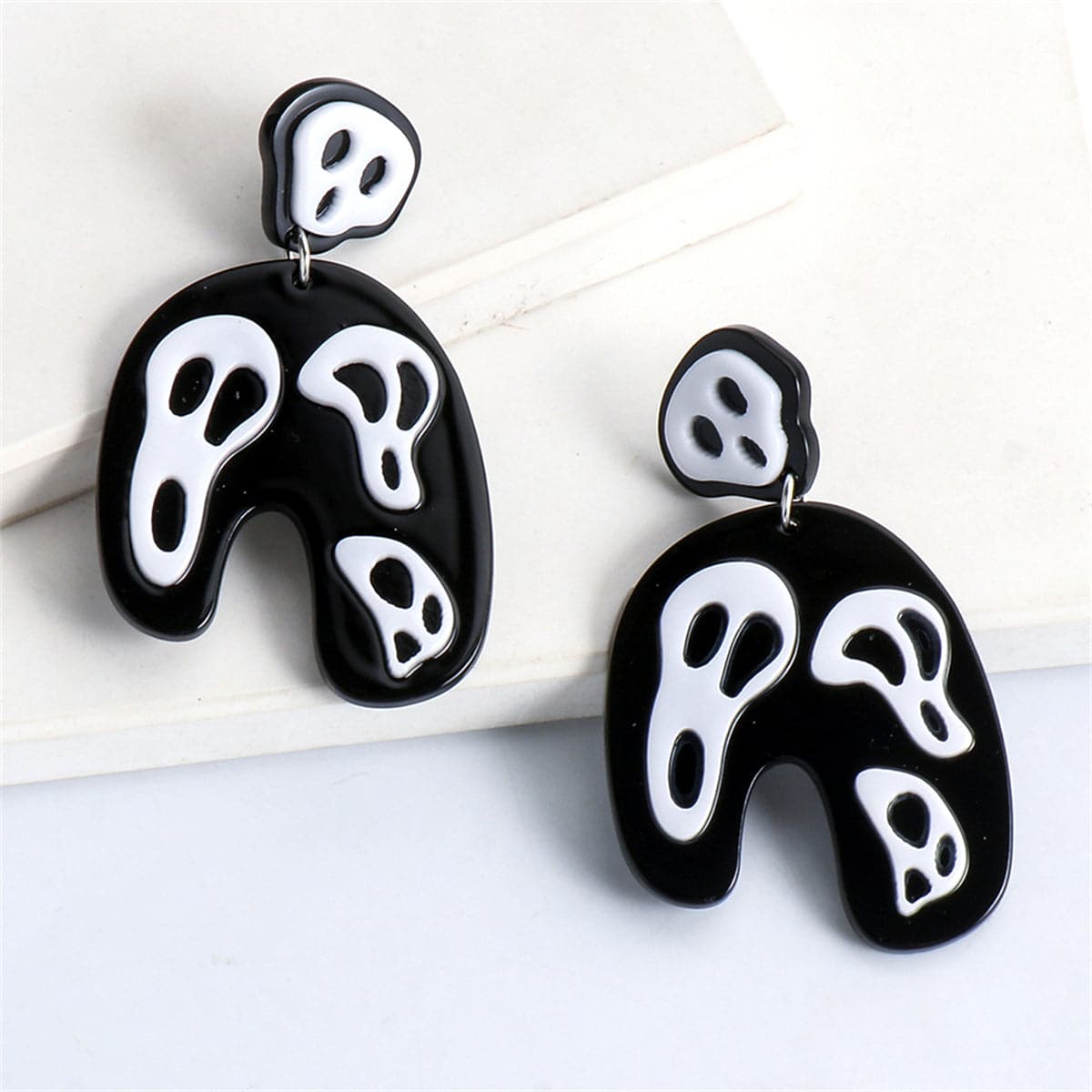 Black Acrylic & Silver-Plated Ghost Drop Earrings