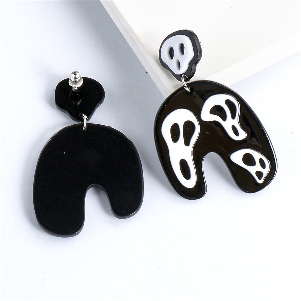 Black Acrylic & Silver-Plated Ghost Drop Earrings