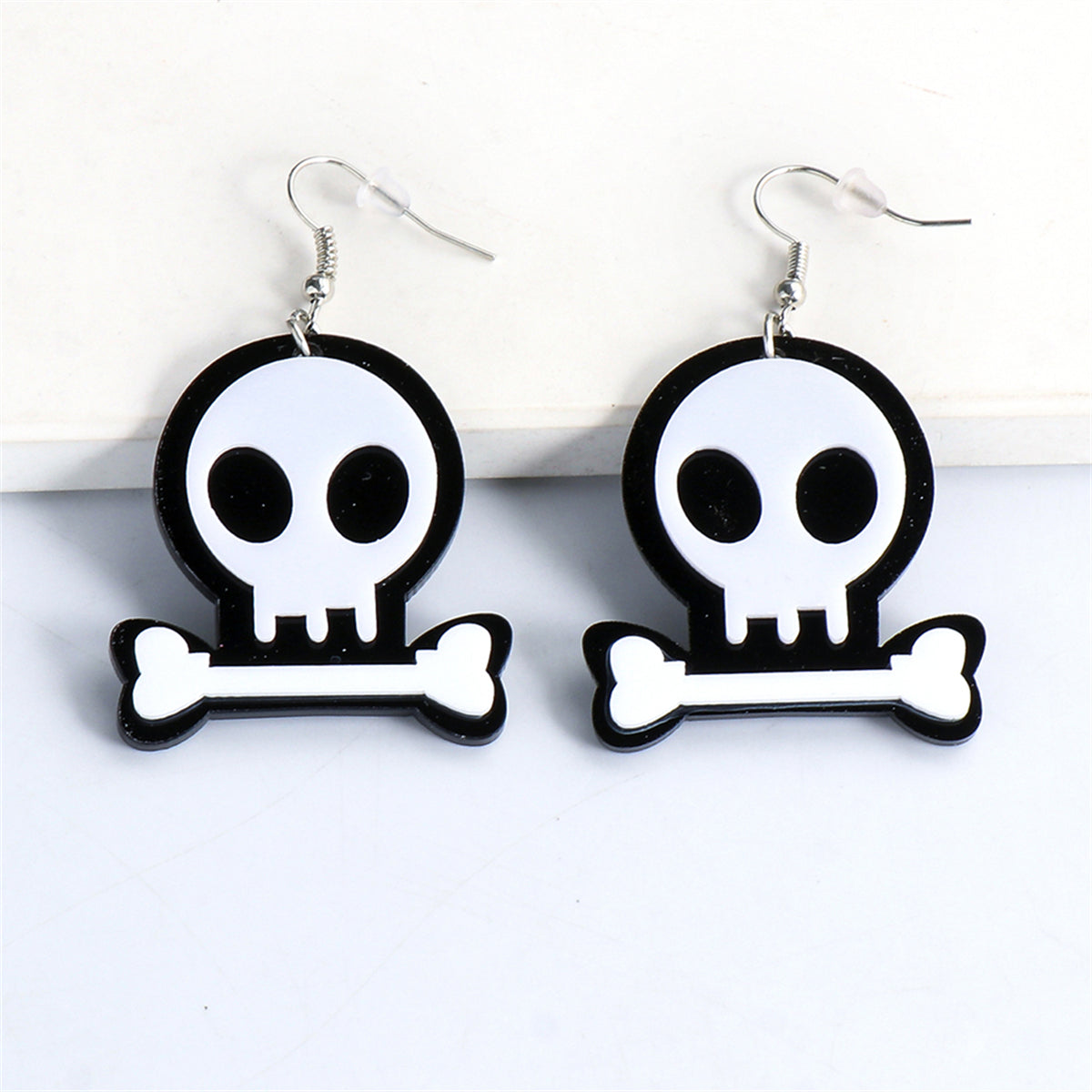 Black Acrylic & Silver-Plated Skull Drop Earrings