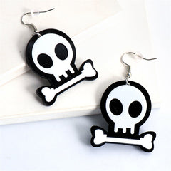 Black Acrylic & Silver-Plated Skull Drop Earrings